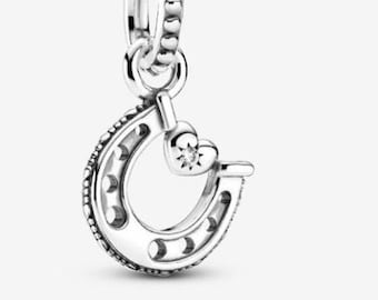 Horseshoe Dangle Charm, 925 Sterling Silver Charm Jewelry for Bracelet and Necklace