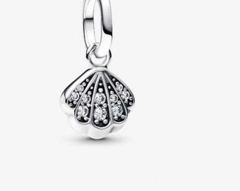 Sparkling Shell Mini Dangle Charm , S925 Charm For Bracelet and Necklace , Fit Pandora Jewelry