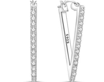 925 Sterling Silver Hoop Stud Earrings | Gold Plated, Crystal Accents, Wedding Jewelry