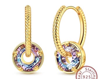 925 Sterling Silver Hoop Earrings | Gold Plated, Crystal Accents, Wedding Jewelry