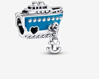 Anchored Cruise Ship Charm, 925 Sterling Silver Charm Jewelry for Bracelet and Necklace