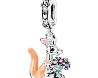 Pandora Mom and Baby Kangaroo charm, S925 Sterling Silver for Bracelet, Jewelry Gift for Her