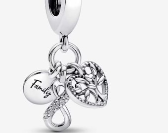 Family Infinity Triple Dangle Charm, 925 Sterling Silver Charm Jewelry for Bracelet and Necklace