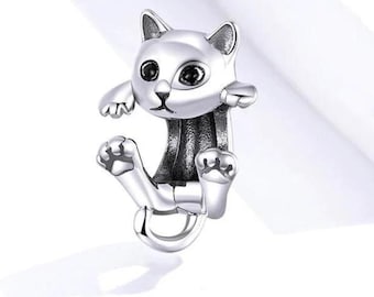 Pandora Silver Cat Charm, S925 Sterling Silver for Bracelet, Jewelry Gift for Her