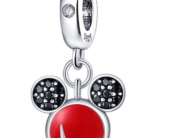 Pandora Gloves Mr & Mrs Mortimer Mouse Head Charm, S925 Sterling Silver for Bracelet, Jewelry Gift for Her