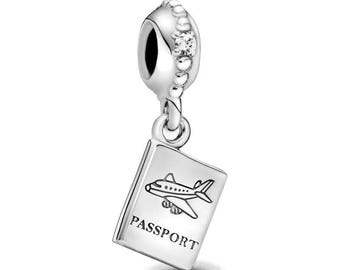 Passport Travel Dangle Charm, 925 Sterling Silver Charm Jewelry for Bracelet and Necklace
