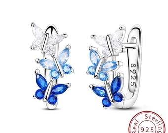 925 Sterling Silver Hoop Stud Earrings | Gold Plated, Crystal Accents, Wedding Jewelry