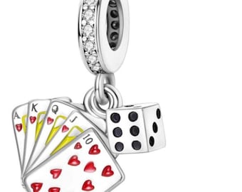 Pandora Cards and A Lucky Dice charm, S925 Sterling Silver for Bracelet, Jewelry Gift for Her