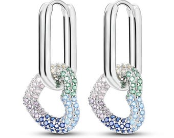 925 Sterling Silver Hoop Stud Earrings | Gold Plated, Crystal Accents, Wedding Jewelry