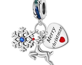 Pandora Christmas Reindeer charm, S925 Sterling Silver for Bracelet, Jewelry Gift for Her