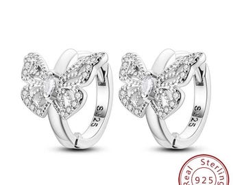 925 Sterling Silver Hoop Stud Earrings | Gold Plated, Crystal Accents, Wedding Jewelry