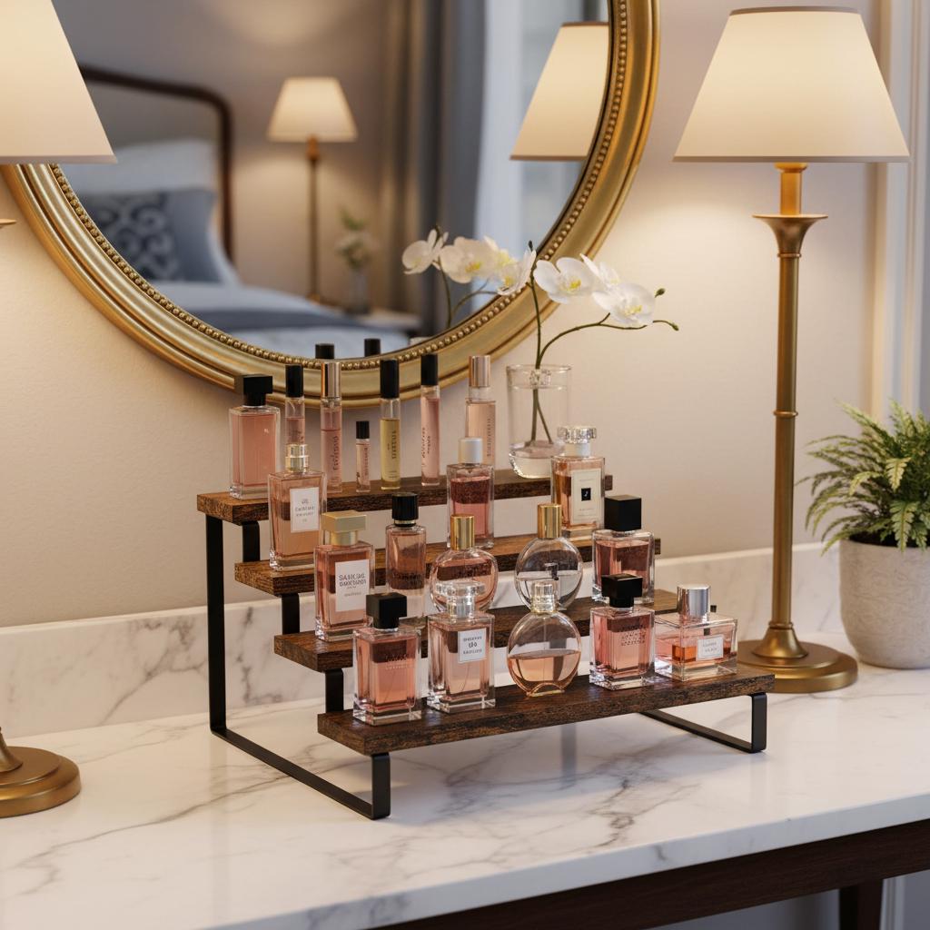 4 Tier Wooden Display Riser, Rustic Countertop Organizer, Perfume ...