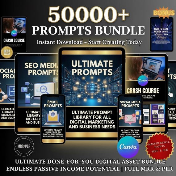 50000+ ChatGPT Marketing Bundle: PLR Prompts & Guide Life time access  (Digital Download)
