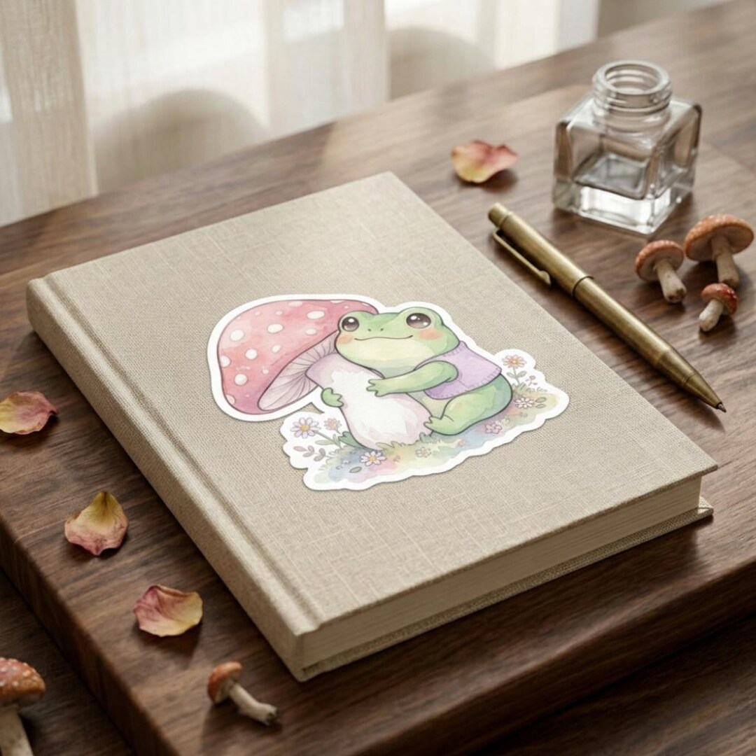 Cottagecore Frog Mushroom Sticker PNG, Kawaii Frog Sticker, Cute Frog ...