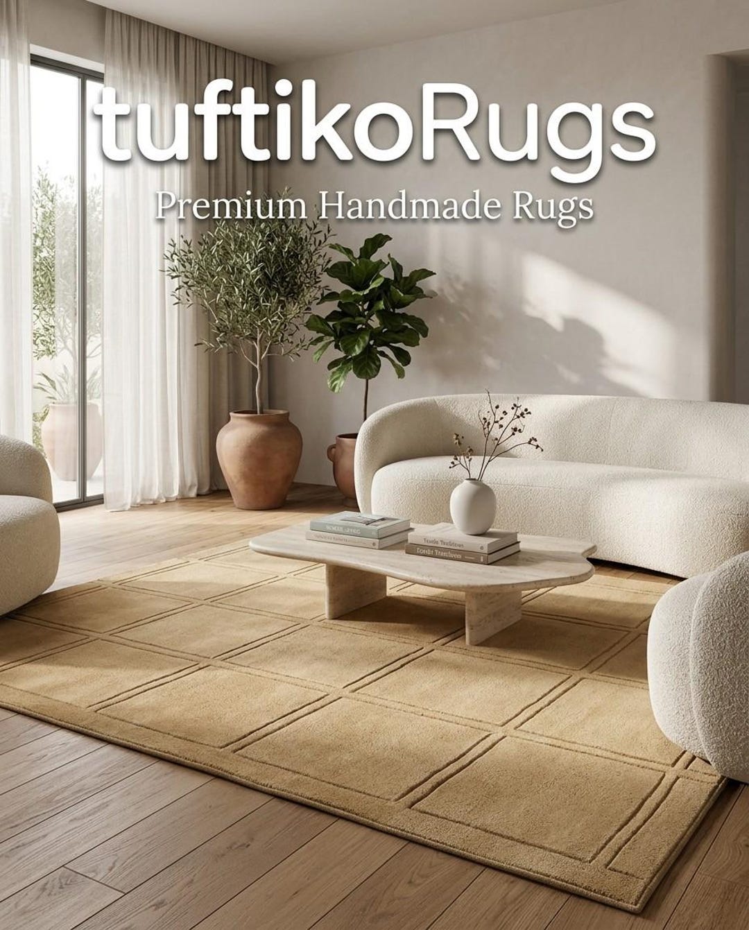 Hand-tufted Wool Grid Rug, Neutral Beige Scandinavian Style Area Rug - Etsy