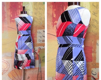 60s Abstract Dress Medium • Vintage 60s Dress • Graphic Print Dress • Dropskirt Dress • Fourth of July • Medium 60s Midi Dress • Pop Art