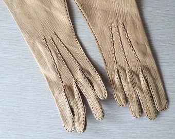 Tan Leather Gloves Small • Vintage 60s Gloves • Perrin Gloves • Kid Gloves • Driving Gloves • Stitched Leather Gloves • Brown Leather Gloves