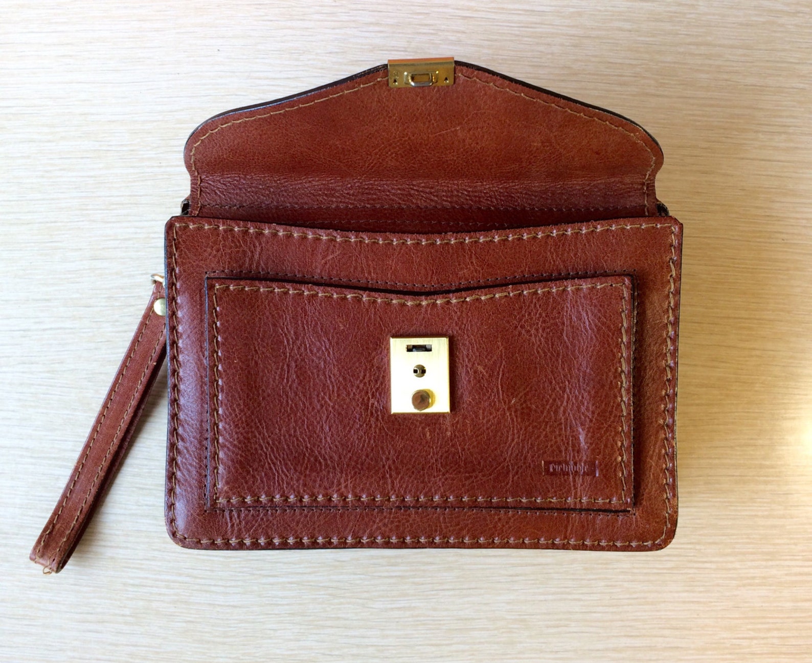 80s Brown Leather Purse Vintage Bag Purse With Wrist Strap Spanish