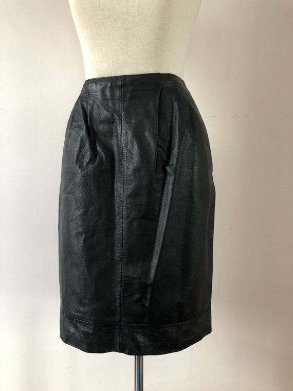 Black Leather Pencil Skirt • Vintage 80s Avanti P… - image 5