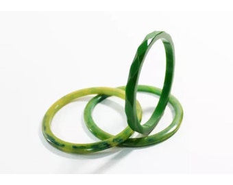60s Green Bakelite Bracelet Set • Tested Authentic Bakelite Bracelets • Kelly Green Bangles • Spinach Green Bracelets • 1960s Retro Jewelry