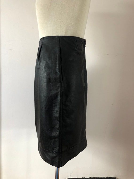 Black Leather Pencil Skirt • Vintage 80s Avanti P… - image 4