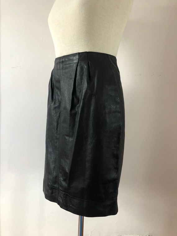 Black Leather Pencil Skirt • Vintage 80s Avanti P… - image 3