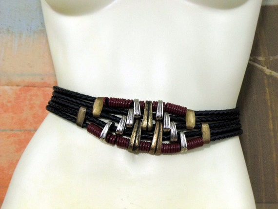 Etched Metal Rope Belt S • Vintage Statement Belt… - image 1