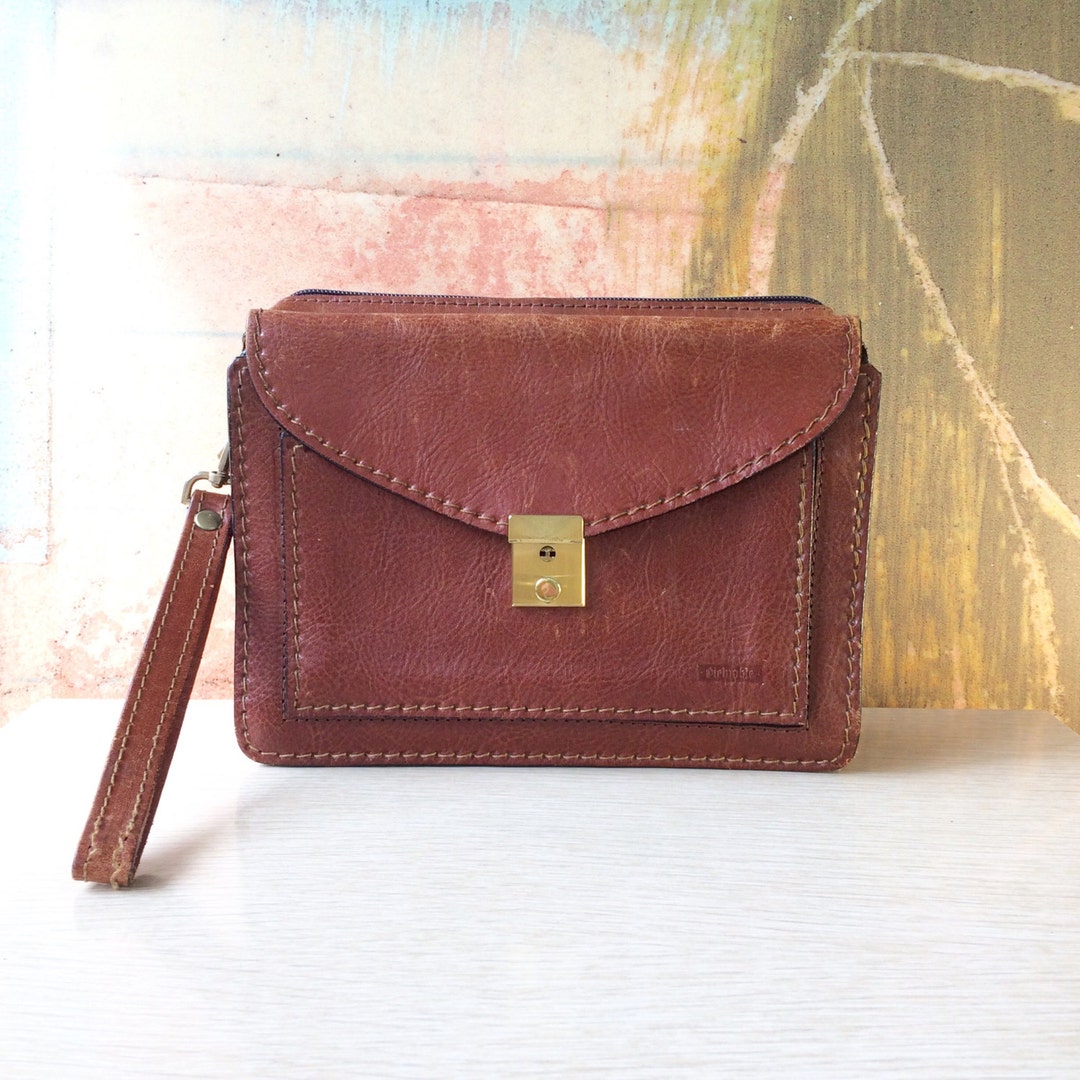 80s Brown Leather Purse Vintage Bag Purse With Wrist Strap Spanish