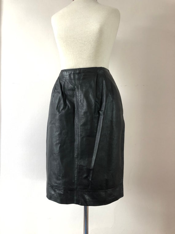 Black Leather Pencil Skirt • Vintage 80s Avanti P… - image 2