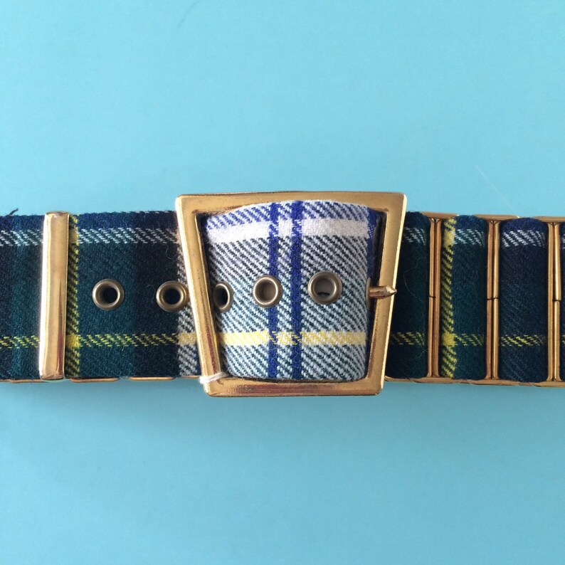 Scottish Tartan Belt XS Vintage Blue Plaid Belt Gold Belt Etsy