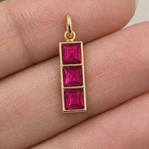Gold Plated Ruby Pendant, 5mm Square Red Ruby Charm, Minimalist Geometric Gemstone Jewelry, Elegant Everyday Gift