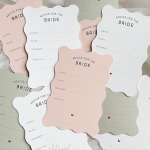 Consejos IMPRESOS para la novia / borde ondulado elegante dicut / Decoración de recepción de despedida de soltera / Boda minimalista moderna / Actividad de despedida de soltera