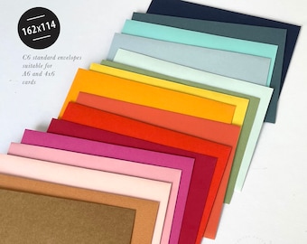 quality coloured ENVELOPES C6 162 x 114mm | for A6 of 4x6 invitations, cards, announcements standard postage for weddings & birthdays