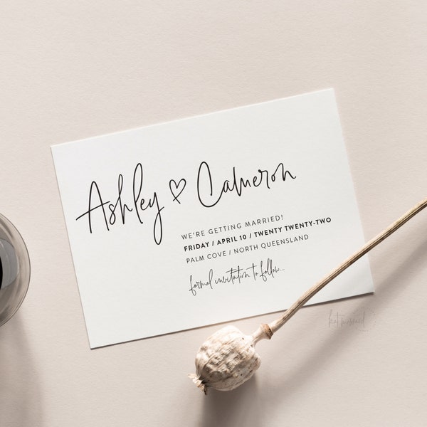 DESIGN DE RÊVE DÉCONTRACTÉ | Save the Date Wedding Announcement - fichier numérique imprimable ou imprimé - moderne fun coeur élégant typographie minimale