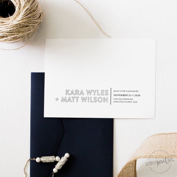 Modern Calendar Save the Date with Photo Front and Back Printable 5x7 Minimalist Announcement