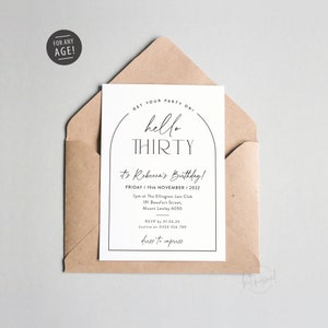 BY422 DIGITAL Birthday Party Invitation - modern elegant arch design invite - printable any age hello 21st 30th 40th 50th 60th 70th