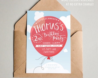 BY338 DIGITAL Birthday Party Invitation - COOL red BALLOON modern kid simple trendy type printable invite boy first 1st 2nd 3rd 4th 5th 6th