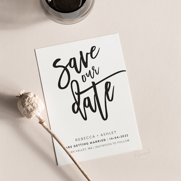 POÉSIE DESIGN | Save the Date Wedding Announcement - fichier numérique imprimable ou imprimé - moderne décontracté mignon calligraphie lettrée à la main