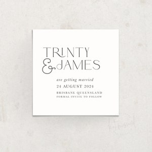 TRINITY DESIGN | 結婚式のお知らせの日付を保存 - 印刷可能なデジタルファイルまたは印刷物 - 現代のカップルのためのスタイリッシュなアールデコのトレンド