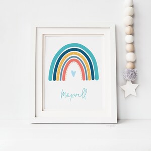 PRINT / BOHO RAINBOW heldere aangepaste naam kleurrijk - moderne kid wall art - kinderkamer baby jongen kamer - eco digitale inkt sustainble kaart A5 A4 A3
