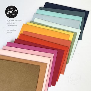 Coloured quality ENVELOPES Square 150 x 150mm | for 140 x 140mm wedding invitations, cards, announcements - standard postage - many colours