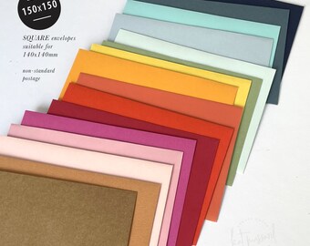 Coloured quality ENVELOPES Square 150 x 150mm | for 140 x 140mm wedding invitations, cards, announcements - standard postage - many colours