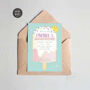 BY409 DIGITAL Birthday Party Invitation - cute popsicle iceblock modern colourful | kids summer printable invite 3rd 4th 5th 6th 8th 10th