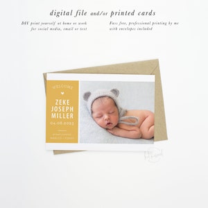 BA117 IMPRIMÉ Conception d’annonce de naissance - carte photo de bébé neutre - modèle de style professionnel | type minimal moderne et audacieux inc. ENVELOPPES