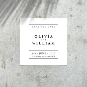 VINO DESIGN | Save the Date Wedding Announcement - afdrukbaar digitaal bestand stijlvolle elegante vintage look minimale typografie - aangepaste kleuren