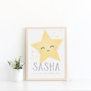 IMPRIMIR / ESTRELA BONITA nome personalizado em cores pastel - decoração moderna personalizada para crianças - berçário quarto de bebê - cartão ecológico com tinta digital sustentável A5 A4 A3
