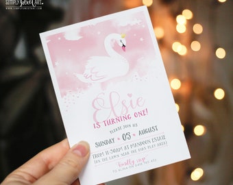 BY367 DIGITAL Kids Birthday Party Invitation | pretty swan princess - tiara watercolour | printable invite girl 1st 2nd 3rd 4th any age