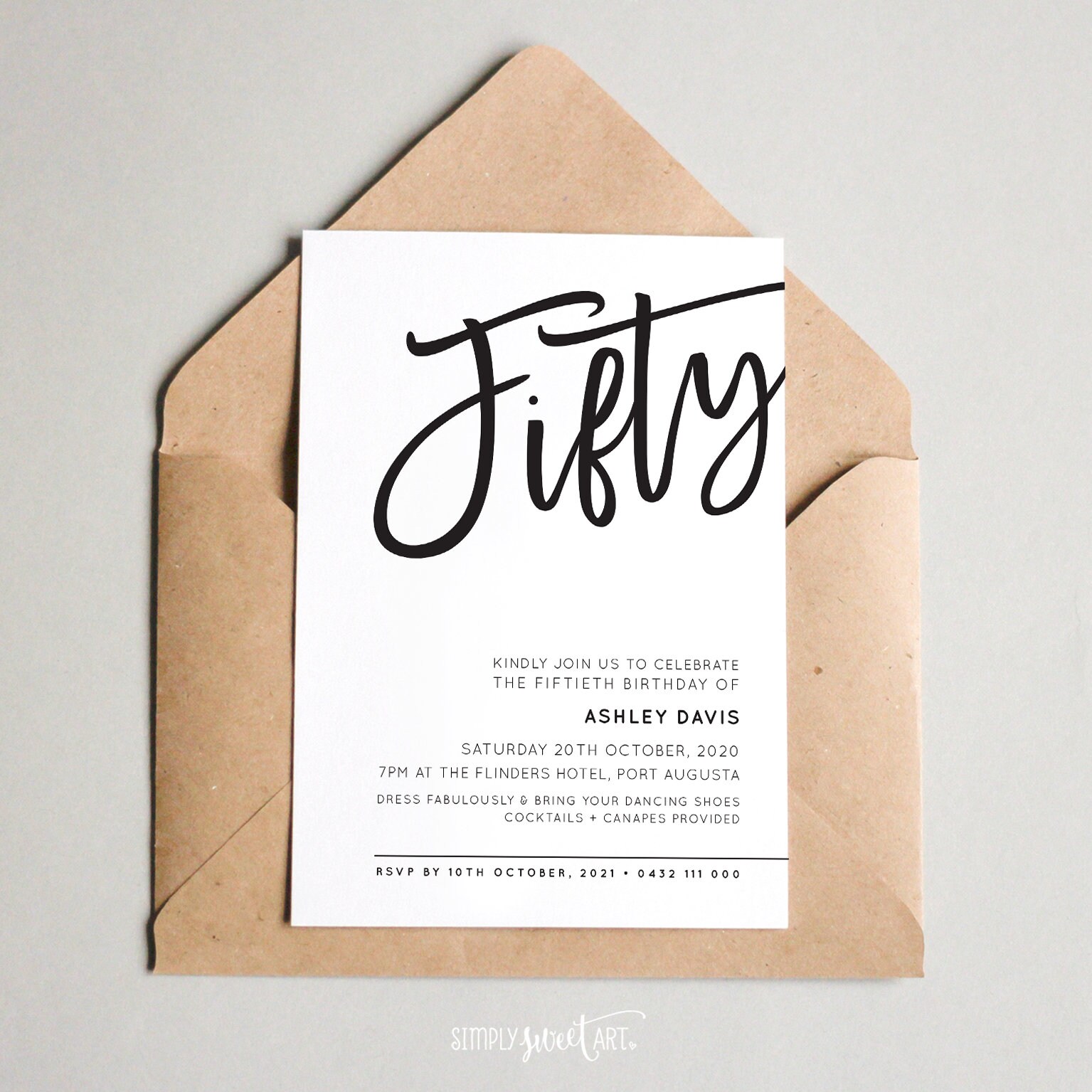 BY381 DIGITAL Birthday Party Invitation - Modern Script TRENDY TYPE ...