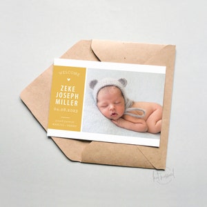 Faire-part de naissance NUMÉRIQUE BA117 - carte photo neutre pour bébé - modèle de style professionnel | FICHIER IMPRIMABLE de type minimal moderne audacieux