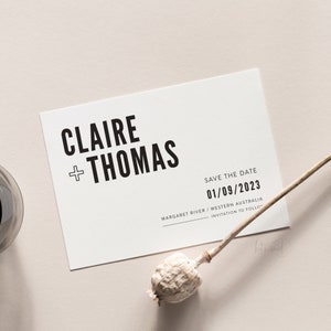 CONCEPTION D'IMPRESSION MINIMALISTE | Save the Date Wedding Annonce - fichier numérique imprimable ou imprimé - typographie minimale audacieuse moderne n’importe quelle couleur